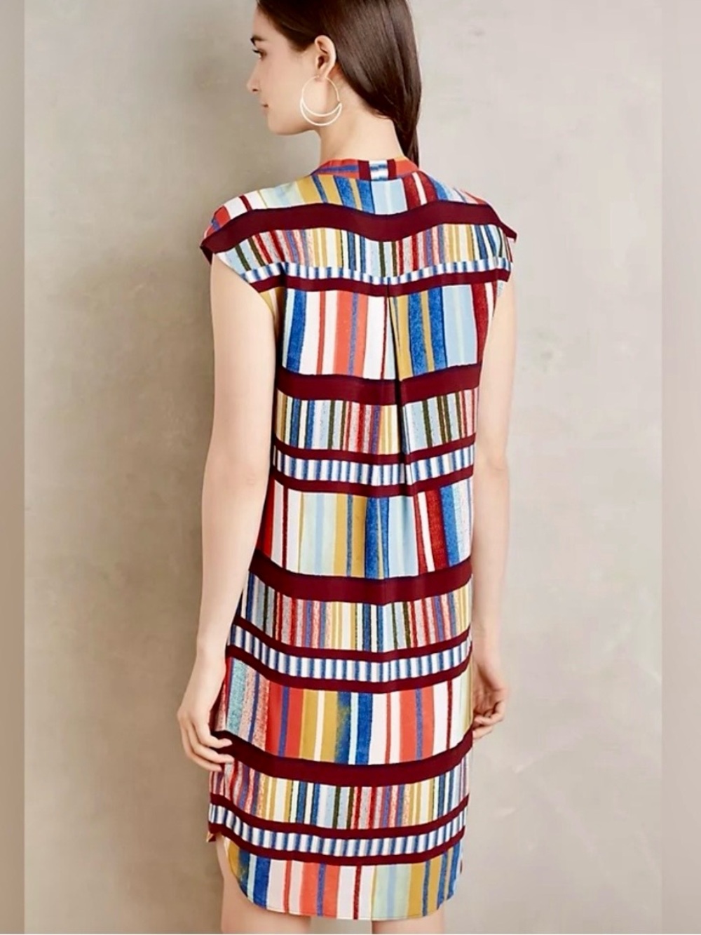 Anthropologie Maeve Au Revoir Library Striped Shift Dress with Burgundy Bands - Picture 2 of 10